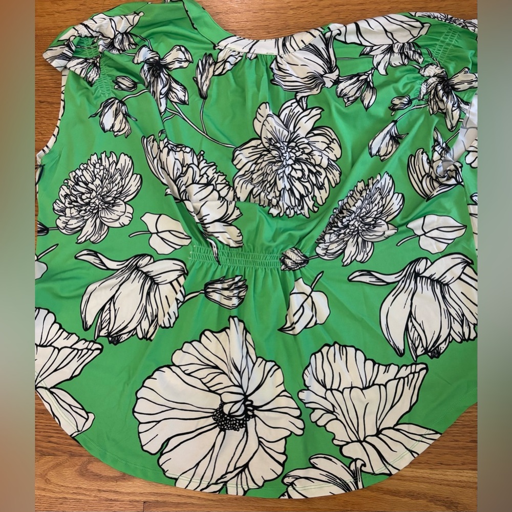 RACHEL Rachel Roy Button Up Blouse Women’s 2X Green White Floral Shirt Vneck New - Picture 5 of 7